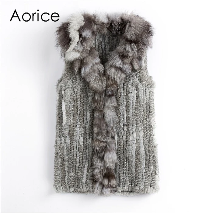 Женский Повседневный жилет VT901 с воротником из натурального кроличьего меха