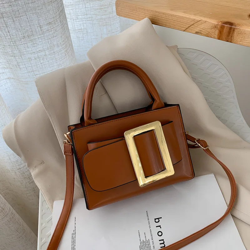 

New trendFashion pure color Big Buckle Women Designer BeltHand Shoulder Bags Luxury Pu Leather Crossbody Small Flap Purse