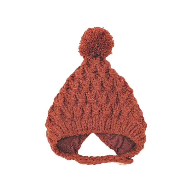 

Winter Warm Baby Cap Fur Ball Pompom Beanie Cap Ear Protection Knitted Solid Hat M76C