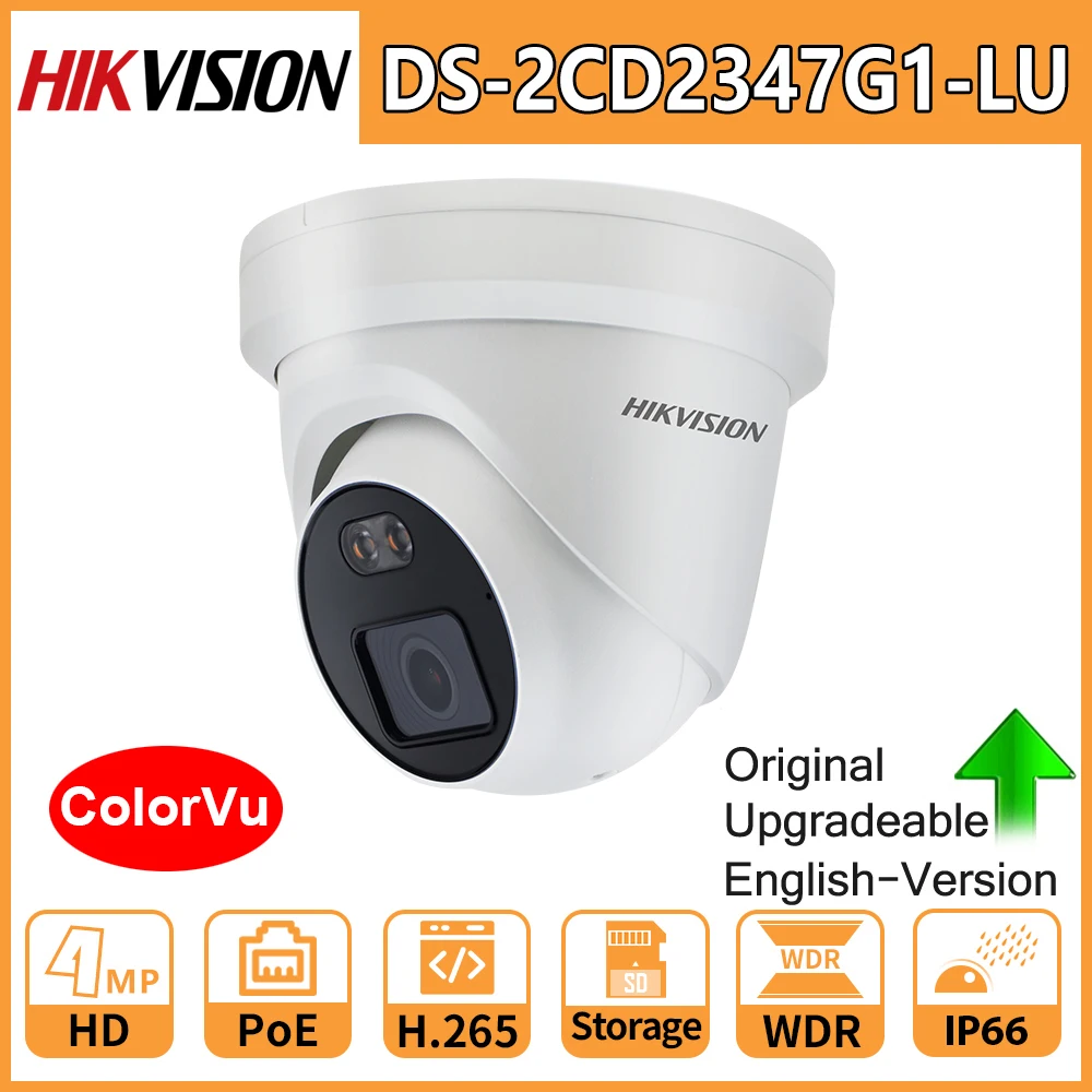 Hikvision ColorVu Original IP Camera Security DS-2CD2347G1-LU HD 4MP Network Bullet PoE H.265+ WDR DNR CCTV SD Card Slot Webcam |