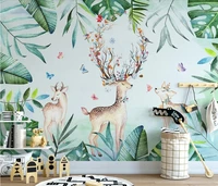 ainyoousem green banana leaf elk childrens room background papel de parede wallpaper 3d wallpaper stickers