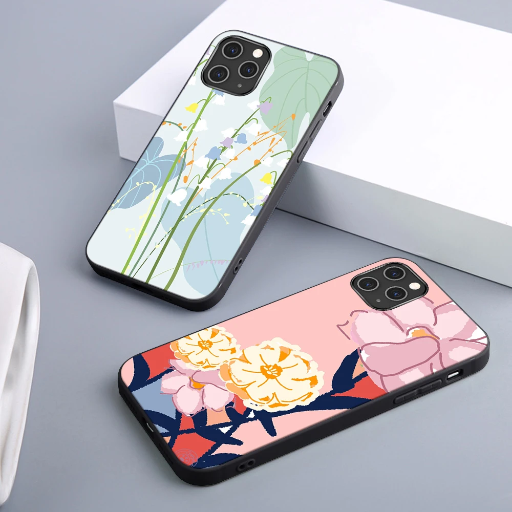 

Flowers Floral Case For iPhone 12 11 Pro Max Mini Cover for iPhone 11 X XR XS MAX 7 8 6 6S Plus 5S SE 2020 Soft TPU Phone Fundas