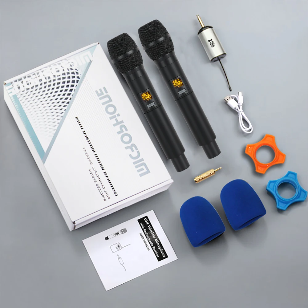 

XTUGA UW-01 UHF Wireless Microphone System Handheld LED Mic UHF Speaker with Portable Receiver
