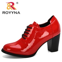 royyna 2020 new designers high heel shoes round toe pumps lace up woman shoes party shoes ladies fashion retro footwear feminimo