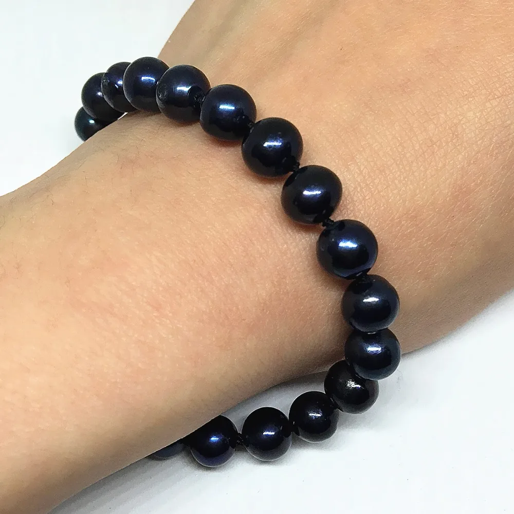 Натуральный черный пресноводным культивированным жемчугом 7-8 8-9 мм прибл Круглый