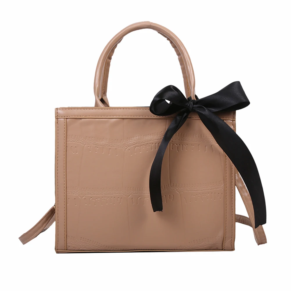 

Popular Simple Female Daily Bag Women Retro Stone Pattern Solid Color Bow Ribbon Handbag PU Leather Shoulder Bag