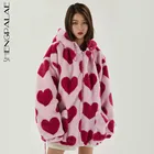 SHENGPALAE Harajuku, плюшевая куртка с принтом сердца, женская зимняя куртка 2022, корейское свободное хлопковое пальто с капюшоном и длинными рукавами, плотное теплое пальто