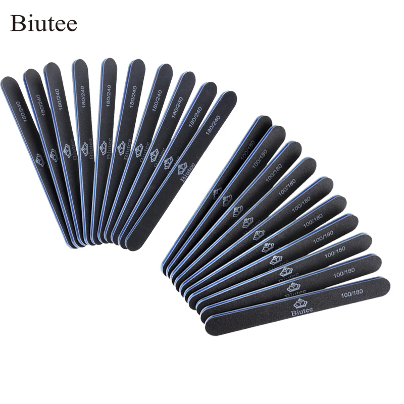 Biutee 10 шт./компл. пилки для ногтей 100/180 и 180/240 буфера для ногтей черные моющиеся маникюрные инструменты педикюрная пилка для ногтей высокого качества