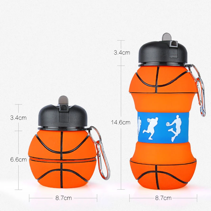 

Sports Fold Water Bottle Football Basketball Tennis Leakproof Portable Silica gel Kettle Travel Office School Kids Water Bottle