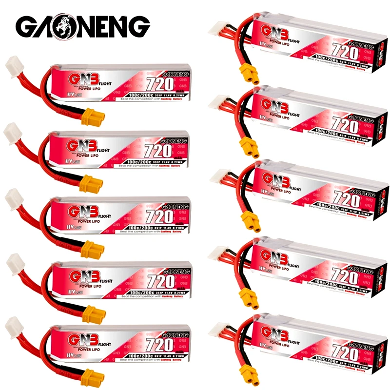 

10 шт./компл. GAONENG GNB Max 200C HV Lipo батарея 3S 11,4 в 720 мАч для радиоуправляемого Tinywhoop FPV Frame Kit гоночный Дрон со штепсельной вилкой