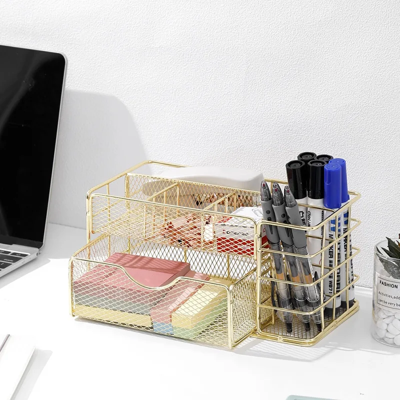 

1PC Storage Basket Storage Basket Rose Gold Wrought Iron Wire Simple Lines Desktop Organizer Home Decoration