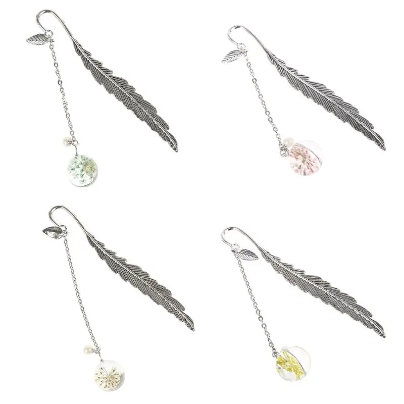 

Новые Ретро Винтажные закладки в виде перьев, высушенные искусственные образцы, креативные металлические закладки, канцелярские подарки