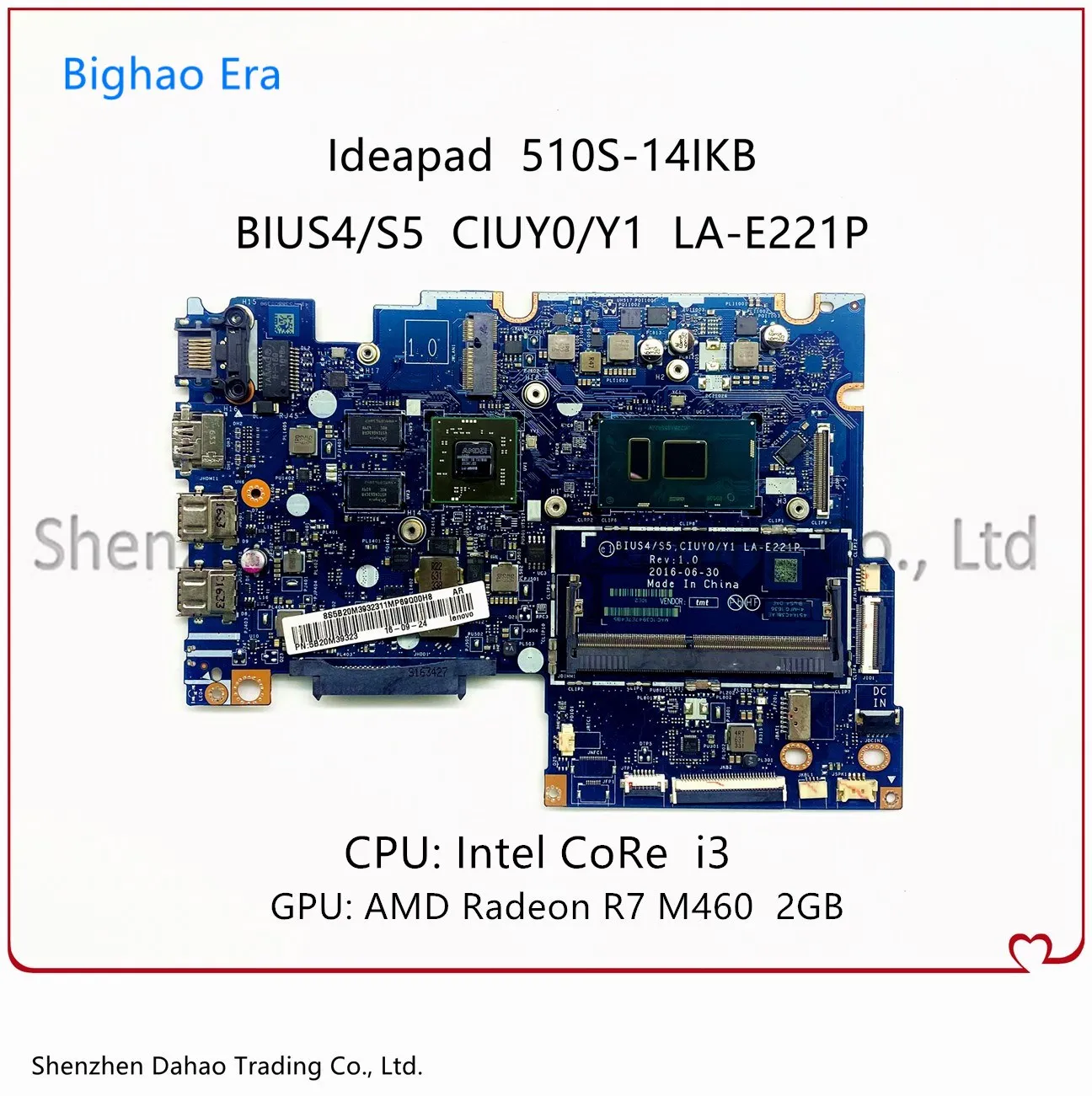 

LA-E221P Mainboard For Lenovo Ideapad 510S-14IKB Laptop Motherboard With Intel CoRE i3 CPU R7 M460 2GB-GPU 100% Fully Tested