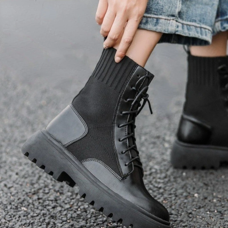 

2021 New Chunky Women Winter Weave Pu Leather Warm Sonw Mid Heels Platform Chelsea Designer Botas Fashion Party Cozy Sexy Boots