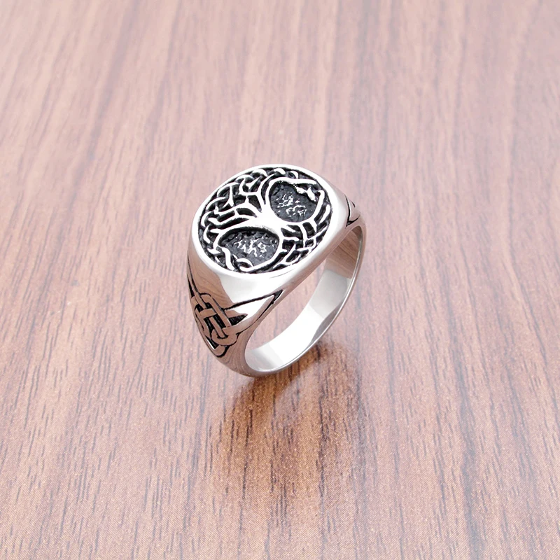 

Free Shipping Men‘s Viking 316L Stainless Steel Tree Of Life Celtics Knot Ring Amulet Rings Nordic Jewelry
