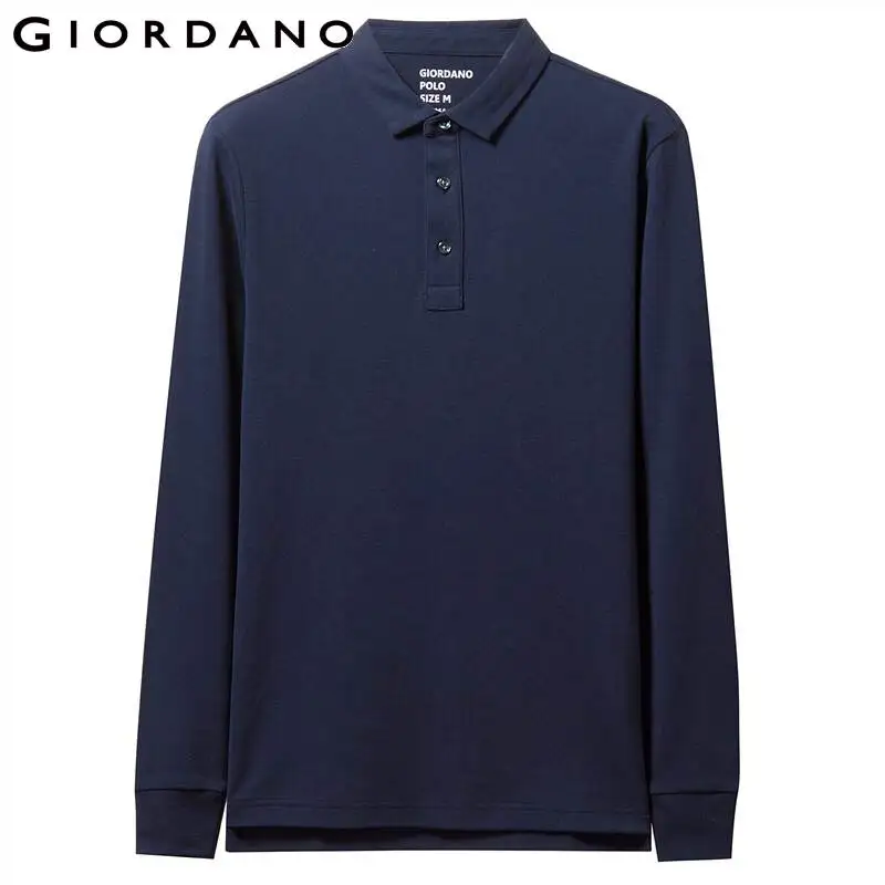 Giordano Мужская рубашка поло мужская плотная однотонная мужская рубашка-поло с длинными рукавами зимняя теплая тонкая мягкая хлопковая ткань 01019779