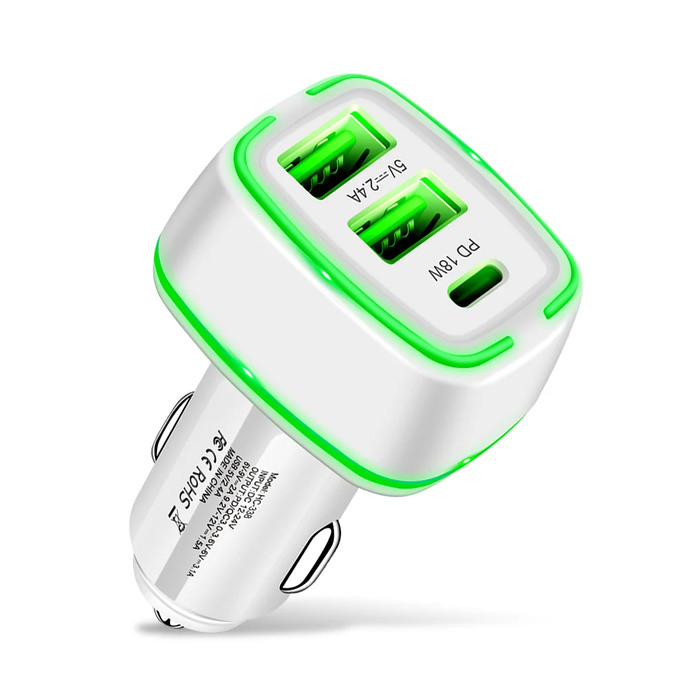

Car Charger Accessory Qc3.0+PD 18W Fast Charging Vehicle One Driven Three Type-C On-Board Charger 12-24V Electronics Parts