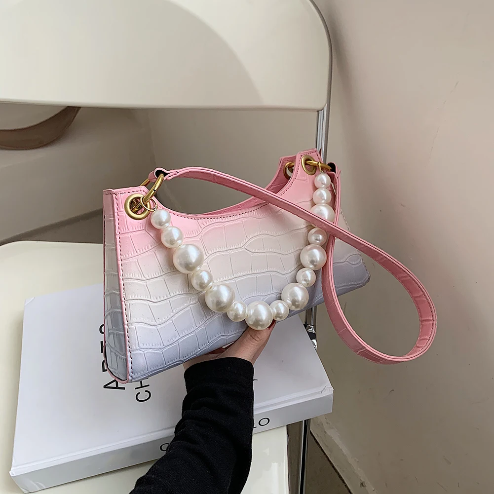 

Luxury Handbags Women Bags Designer Leather Gradient Color Shoulder Bags For Women 2021 Vintage Solid Totes Female Vintage Bag