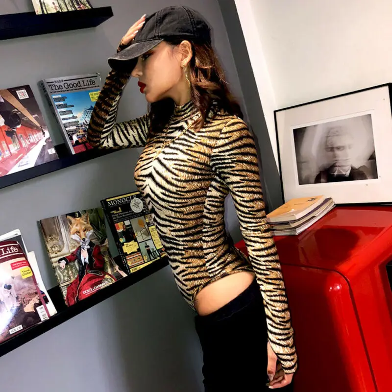 Женский леопардовый боди водолазка с длинным рукавом|Боди| |