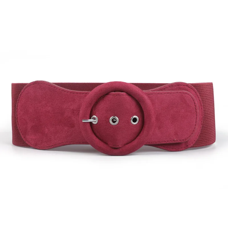 Новый корейский модный бархатный эластичный широкий пояс для женщин с круглой металлической пряжкой, дикий платье, новинка, лента на талии леди.