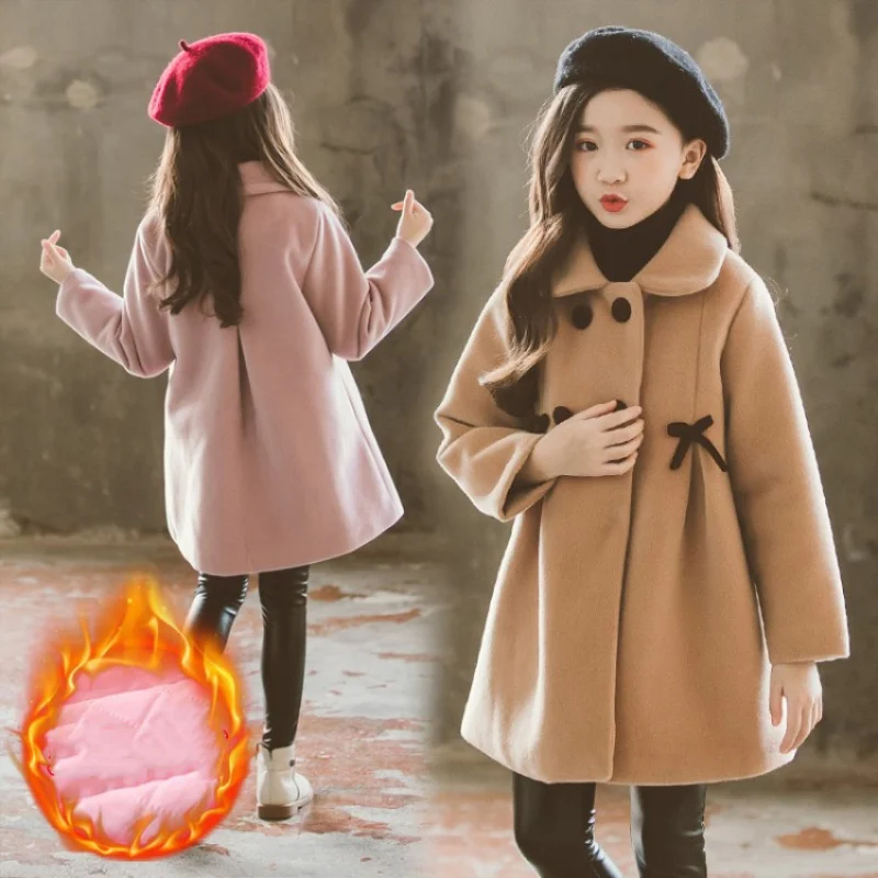 

Girls Baby's Kids Wool Coat Jacket 2021 Loose Warm Thicken Plus Velvet Winter Autumn Cotton Woolen Children's Clothes