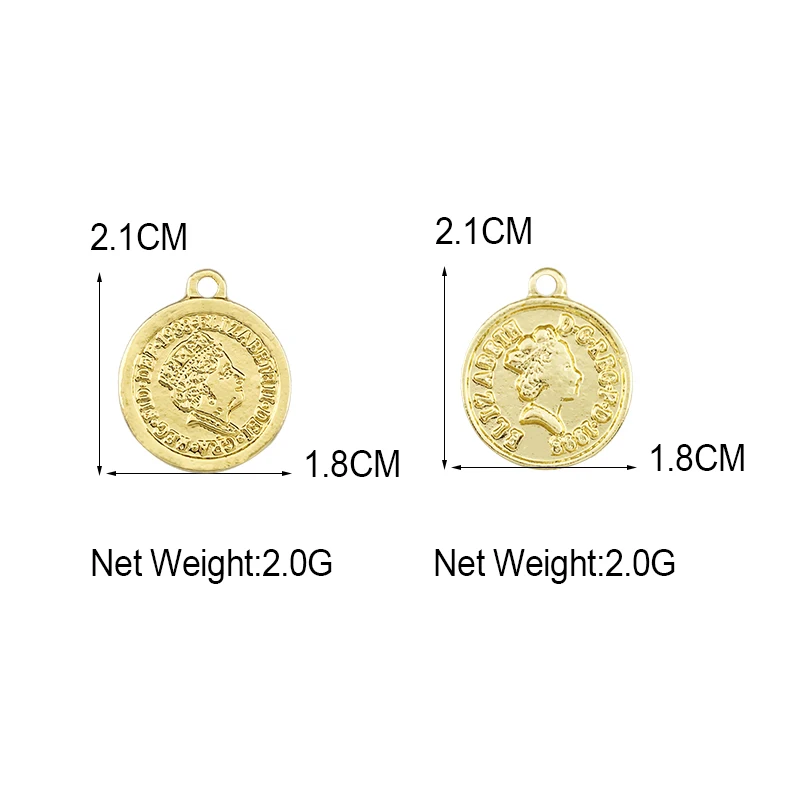 

10Pcs Alloy Gold Color Coin Portrait Vintage Metal Pendant Charm For Necklace Earrings Findings Jewelry DIY Making Accessories