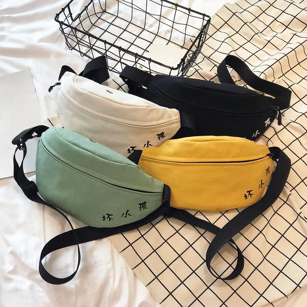 

Vintage Canvas Shoulder Bag Chest Fanny Pack Belt Purse Waist Female Shoulder Bag Zip Crossbody Bags For Women Cute
