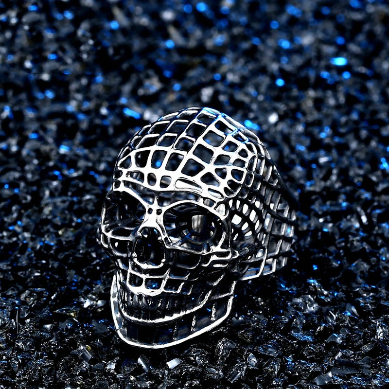 

European and American Retro Hollow Skull Men Ring Punk Personality Trend Hip Hop Stainless Steel Men's Ring Jewelry wholesale