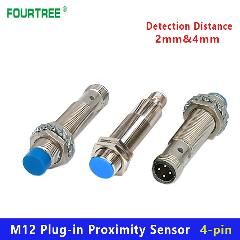 

M12 Plug-in Proximity Sensor Metal Inductive Approach Switch With 4 Cores Air Plug Detect Distance 2mm 4mm PNP/NPN NO NC