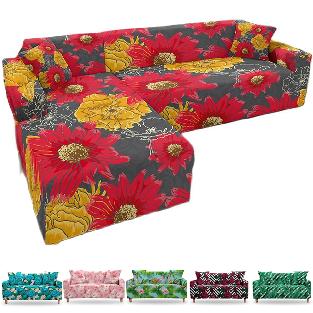 

Elastic Sofa Covers for Living Room Stretch Slipcovers Couch Cover L Shape Funda de sofá de esquina 3 Seater Flower Leaves Print