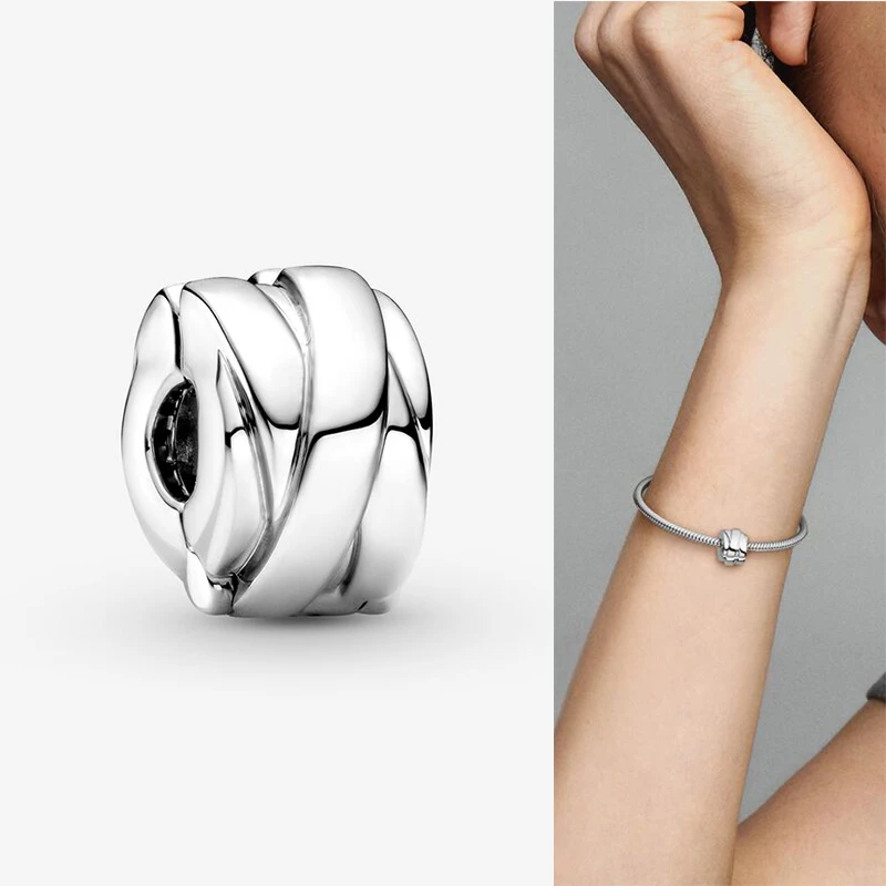 

2021 New 925 Sterling Silver Pan Charm Polished Section Striped Fixing Clip Is Suitable For Diy Bracelet As Jewelry