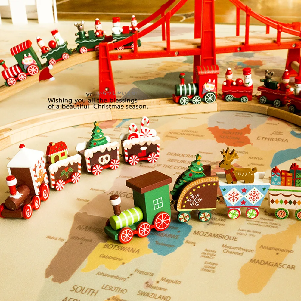 

New Christmas Decorations Mini Four-section Train DIY Assembling Wooden Ornaments Window Home Decoration Ornaments