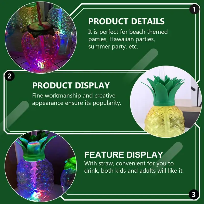 

3Pcs 500ml Pineapple Shaped Drinking Cups Party Cups with Straw and Light