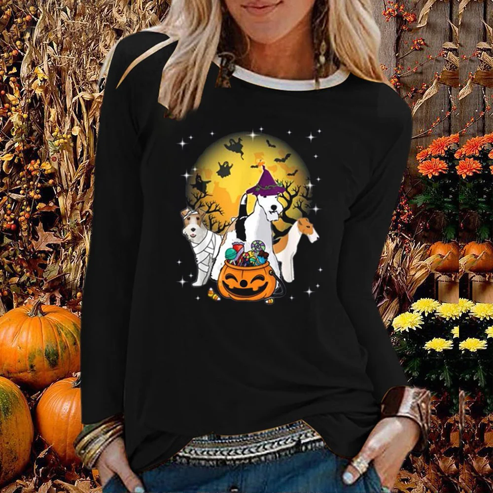 Собаки и с принтом в виде тыквы для Хэллоуина топ длинными рукавами женщин