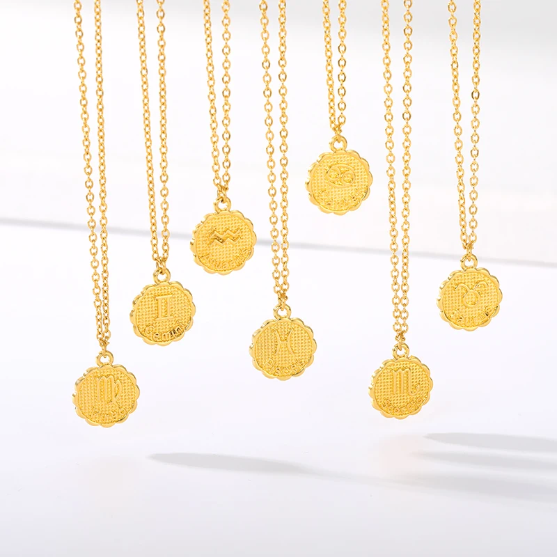 Ожерелье с золотым диском и созвездием цепочка из нержавеющей стали 12 знаков