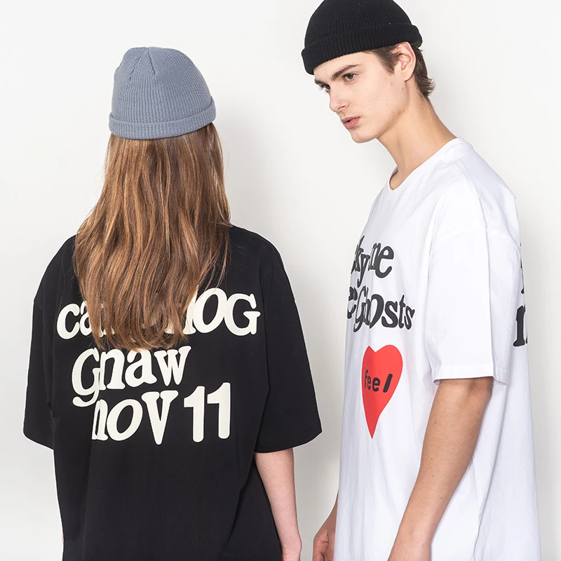 

I See Ghosts Letter Printing Men's T-shirts Hip Hop Kanye West Urban Streetwear Tshirts Top Summer Loose Cotton T-shirt Women