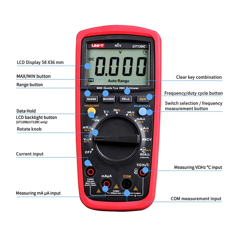 ABSF UNI T UT139C блок цифровой мультиметр Авто Диапазон True RMS метр конденсатор с