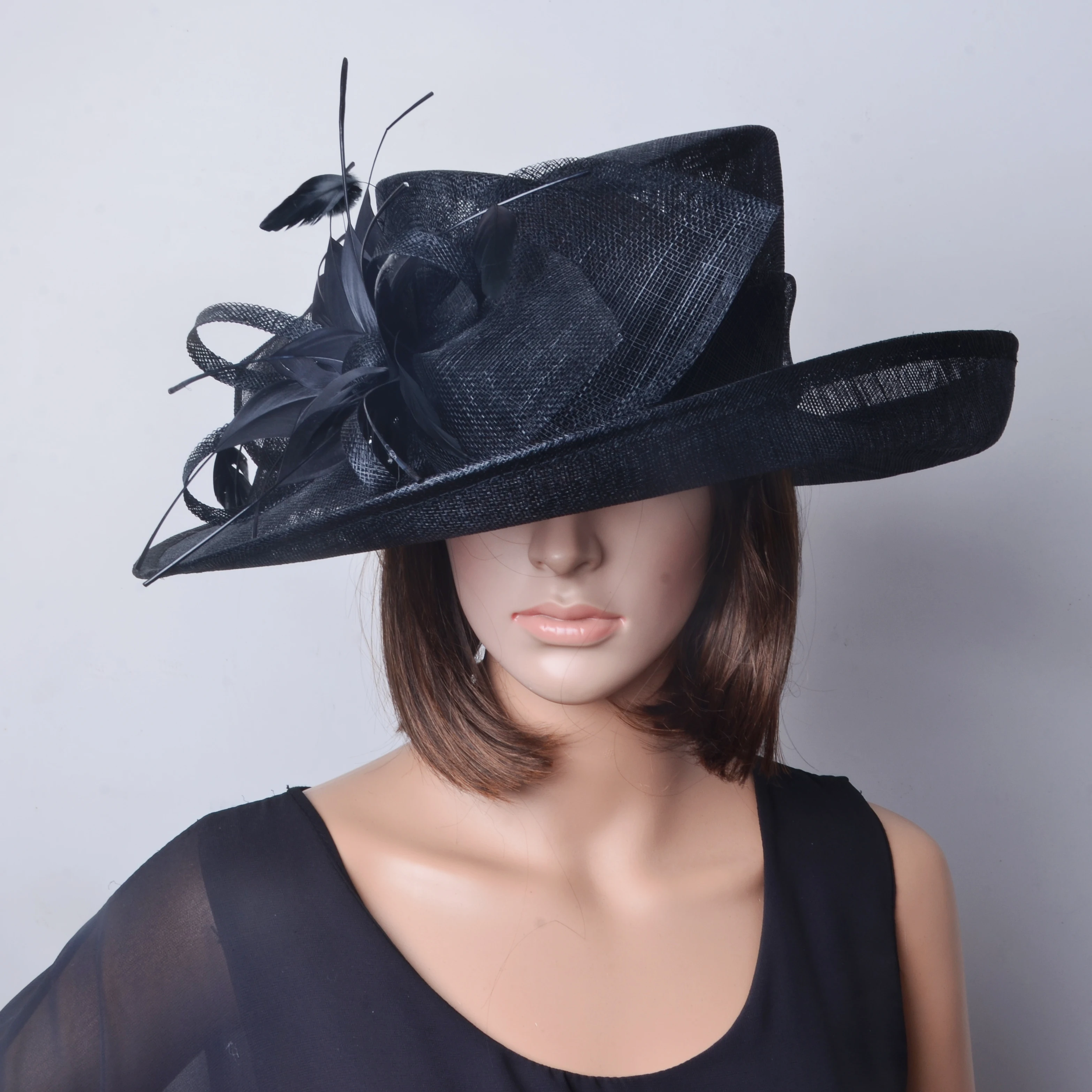 2020 оптом дизайн с широкими полями платье Церковь Sinamay женская шляпа для свадьбы