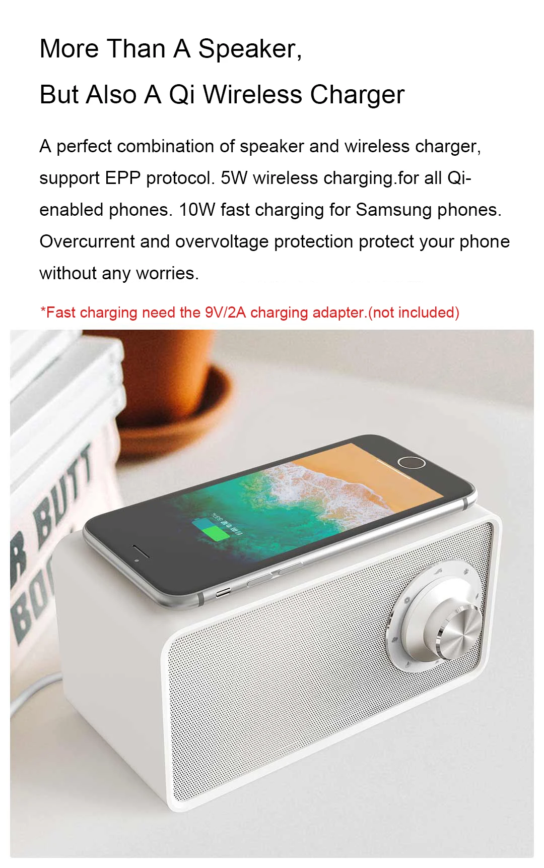 Новое беспроводное зарядное устройство Xiaomi Mijia Qualitell с белым шумом, динамик с длительным временем ожидания, беспроводная быстрая зарядка, одна кнопка запуска для дома
