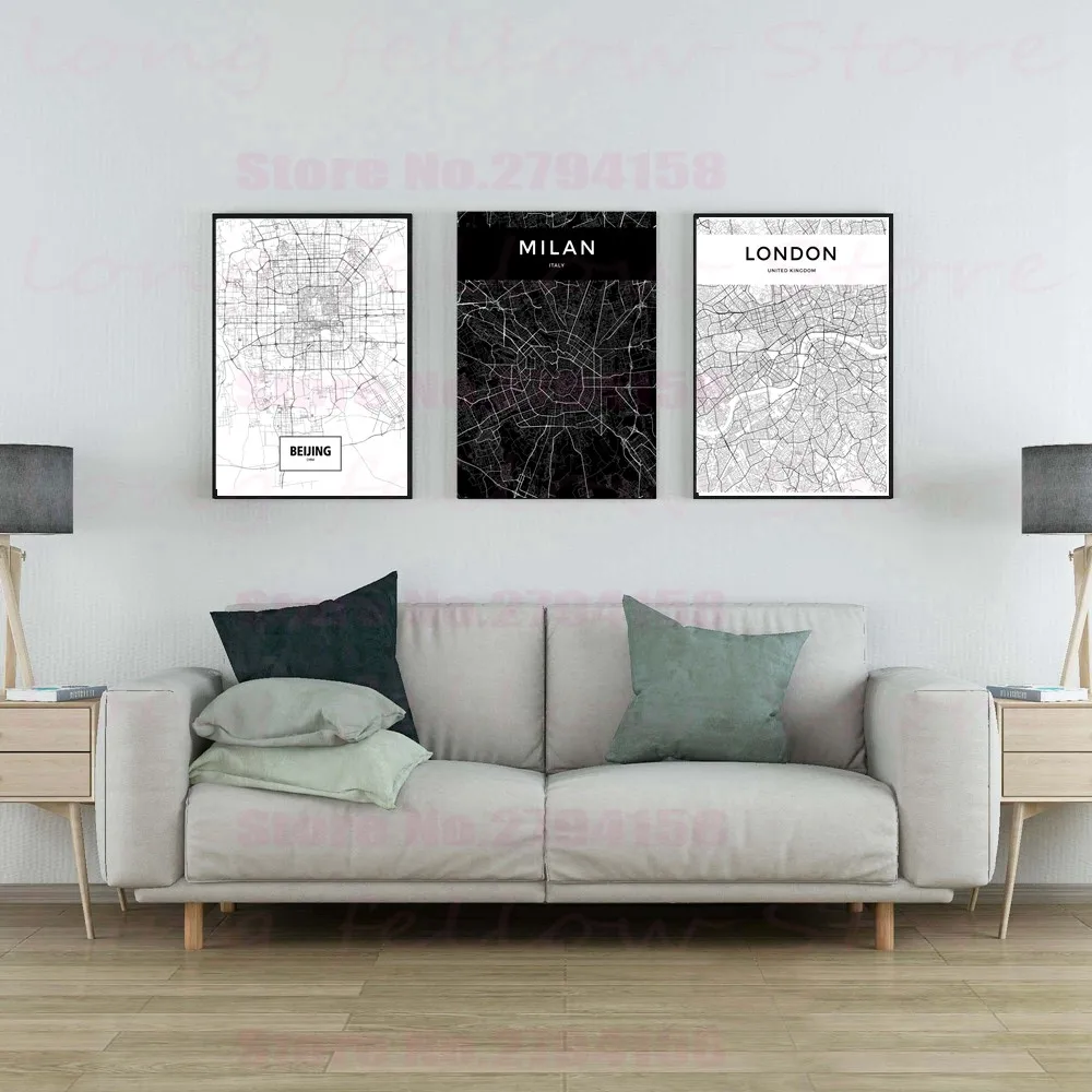 Черно белая карта города скандинавский плакат печать Жикле Амстердам Нью Йорк
