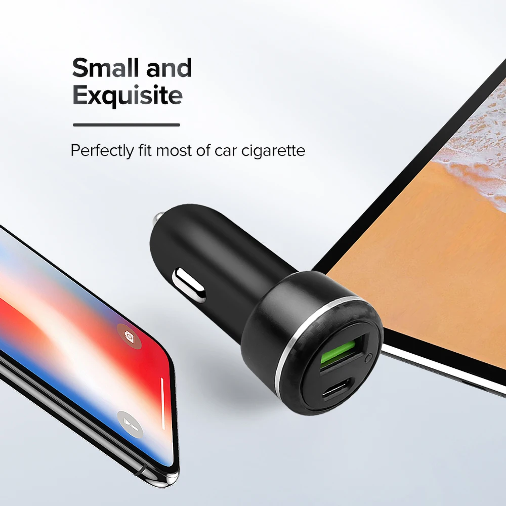 Зарядное устройство QC3.0 Тип C + USB два порта Aux автомобильное зарядное в