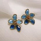 Серьги MOONROCY золотого цвета с синими, красными, серыми, фиолетовыми, розовыми цветами для женщин и девушек, винтажные вечерние ювелирные украшения, Прямая поставка