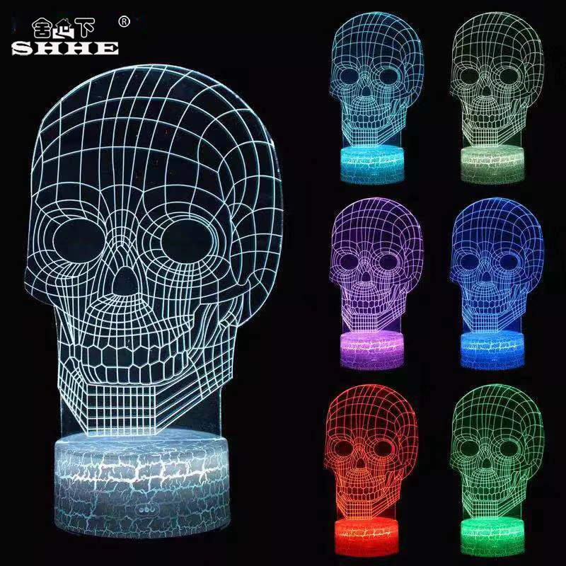 Акриловая 3D Светодиодная лампа череп Тыква Иллюзия ночник для детей подарок