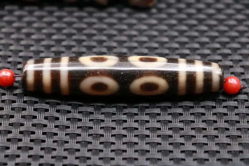 Collectible Treasure Talisman LKbrother Sauces Magic Power Tibetan Old Agate Ivory Color 8 Eye 6 Line Long dZi Bead Amulet 75MM | Украшения