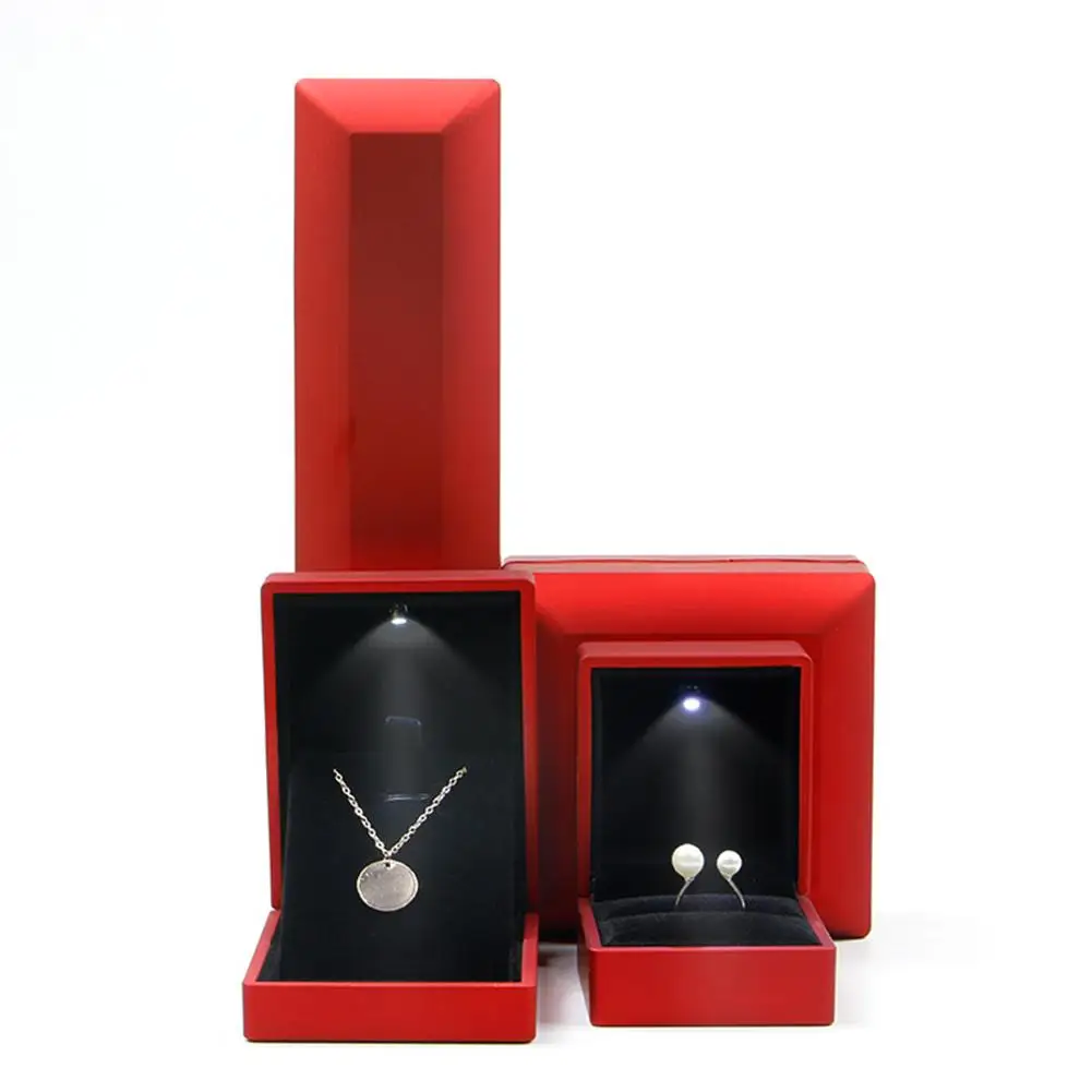 

Модная свадебная коробка со светодиодной подсветкой для ожерелья, серег, кольца, женская коробка для хранения, чехлы для демонстрации ювели...