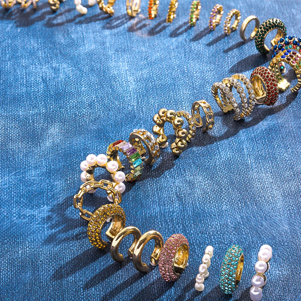 Женские серьги манжеты с разноцветными кристаллами c образные маленькие без