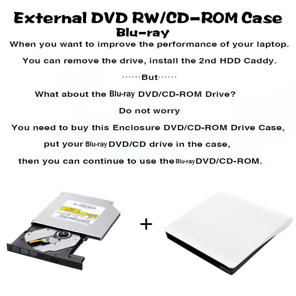 White USB3.0 SATA Optical Drive Case Kit External Mobile Enclosure Blu-ray Case For Notebook Laptop Without Drive 9.0/9.5/12.7mm images - 6