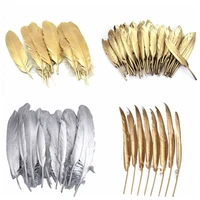 10pcs gold silver dipped goose feather duck pheasant feathers for crafts wedding dress feathers decoration carnaval accessoires