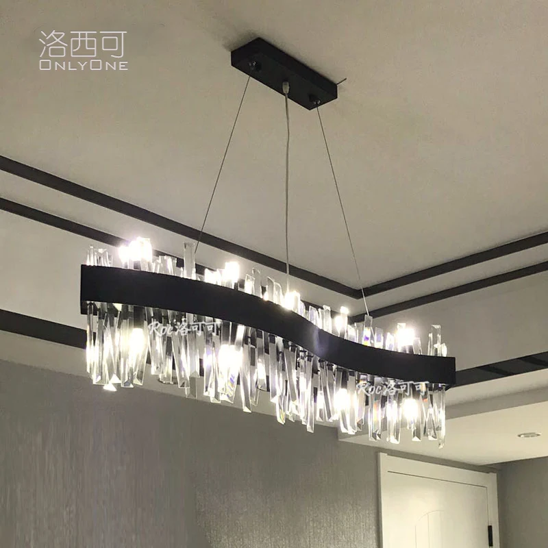 저렴한 블랙 크리스탈 샹들리에 직사각형 S 모양의 램프 포스트, 모던한 크리에이티브한 개성 파티션 바 레스토랑 샹들리에 구매 블랙 크리스탈 샹들리에 직사각형 S 모양의 램프 포스트, 모던한 크리에이티브한 개성 파티션 바 레스토랑 샹들리에
