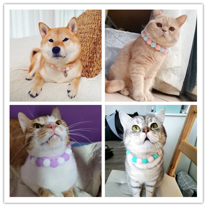 Plush Ball Bead Cute Cat Collar Woven Purple Sweet Dog Pet Necklace Scarf Kitty Accessories Puppy Neck Strap Yorkie Chihuahua | Дом и сад